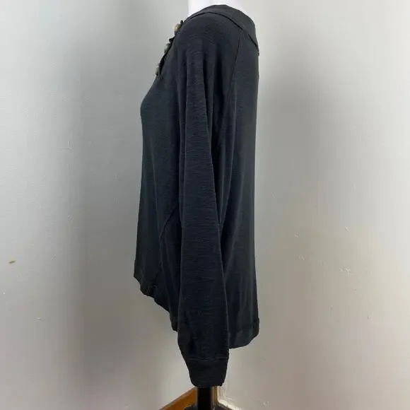 Free People We The Free Black Don’t Forget Me Long Sleeve Knit Top Large - Picture 8 of 11